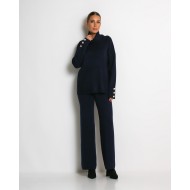 Σετ πλεκτό ζιβάγκο με κουμπιά στα μανίκια & παντελόνι navy