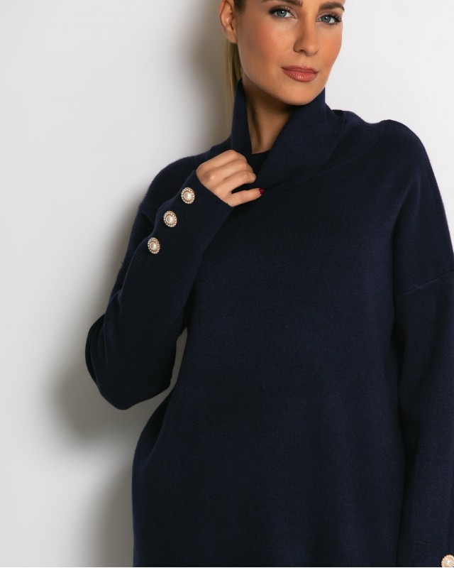 Σετ πλεκτό ζιβάγκο με κουμπιά στα μανίκια & παντελόνι navy