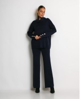 Σετ πλεκτό ζιβάγκο με κουμπιά στα μανίκια & παντελόνι navy