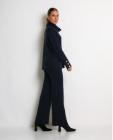 Σετ πλεκτό ζιβάγκο με κουμπιά στα μανίκια & παντελόνι navy