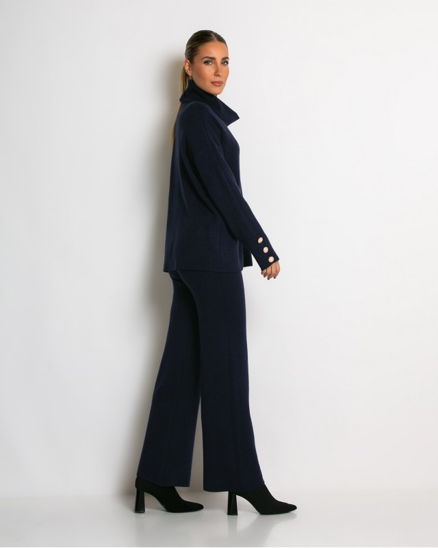 Σετ πλεκτό ζιβάγκο με κουμπιά στα μανίκια & παντελόνι navy