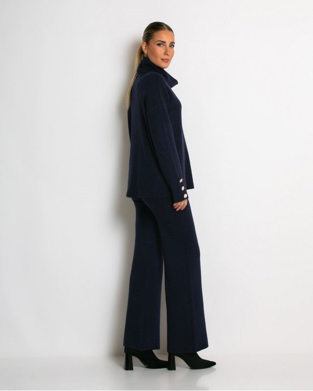 Σετ πλεκτό ζιβάγκο με κουμπιά στα μανίκια & παντελόνι navy