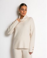 Σετ πλεκτό ζιβάγκο με κουμπιά στα μανίκια & παντελόνι cream