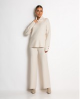 Σετ πλεκτό ζιβάγκο με κουμπιά στα μανίκια & παντελόνι cream