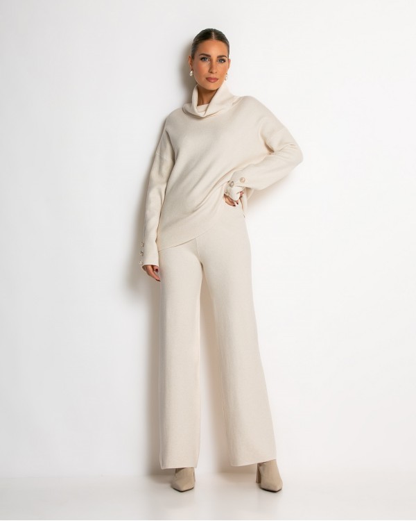 Σετ πλεκτό ζιβάγκο με κουμπιά στα μανίκια & παντελόνι navy