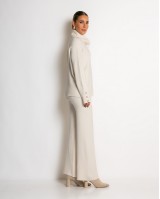 Σετ πλεκτό ζιβάγκο με κουμπιά στα μανίκια & παντελόνι cream