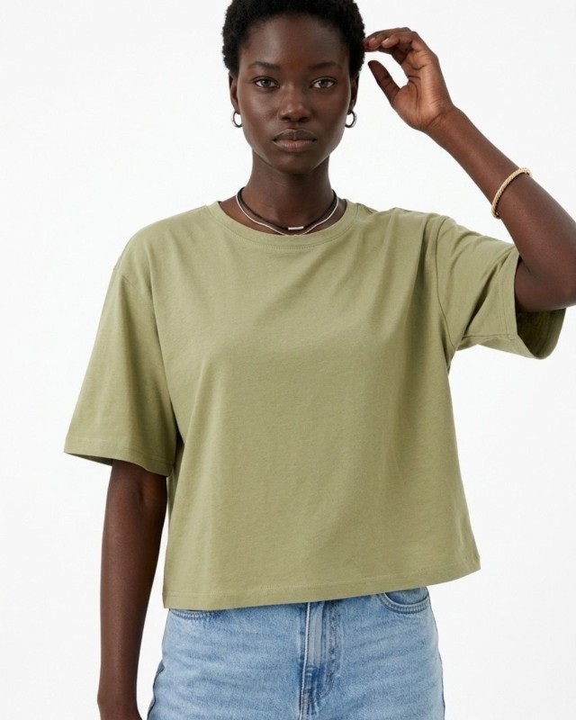 Crop top βαμβακερό light χακί