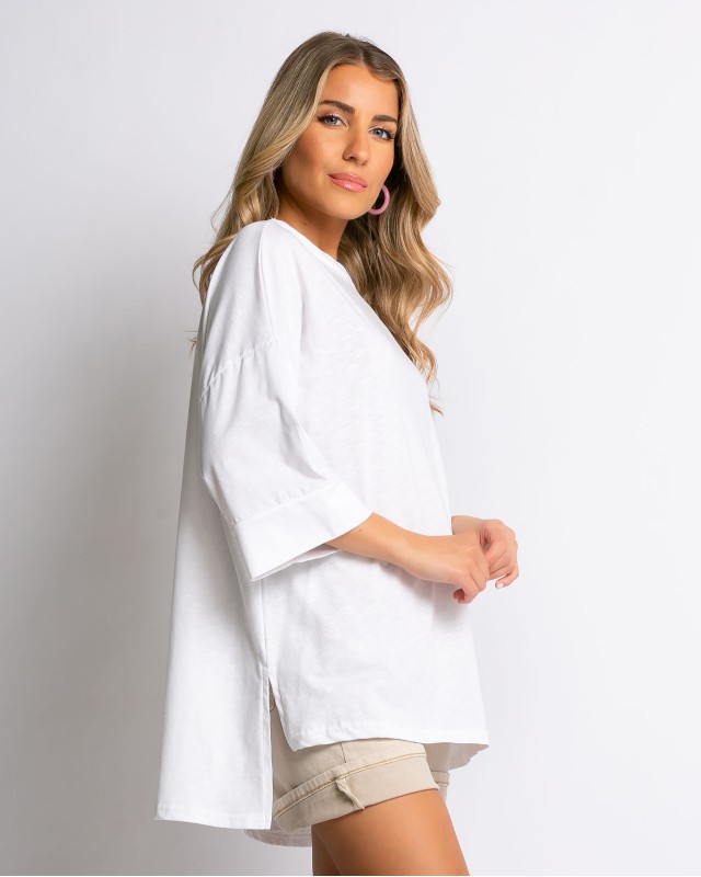 Μπλούζα φαρδιά με τρουακάρ μανίκι off white