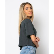 Crop-top κοντομάνικο ανθρακί