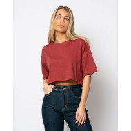 Crop-top κοντομάνικο κεραμιδί