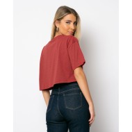 Crop-top κοντομάνικο κεραμιδί