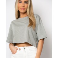 Crop-top κοντομάνικο light χακί