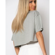 Crop-top κοντομάνικο light χακί