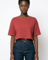 Crop-top κοντομάνικο κεραμιδί
