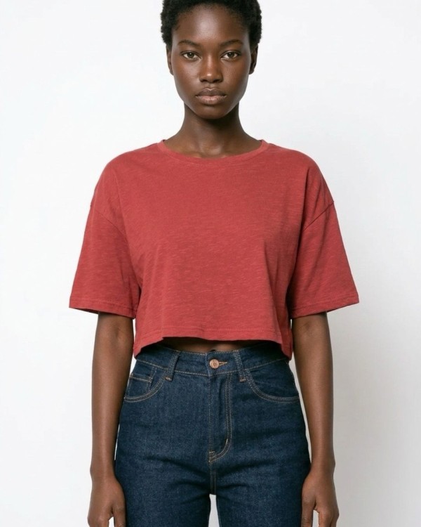 Crop-top κοντομάνικο light χακί