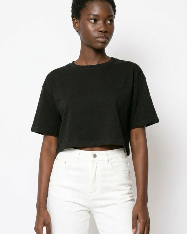 Crop-top κοντομάνικο μαύρο