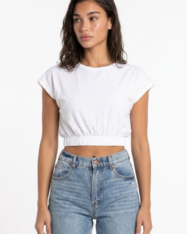 Crop top με λάστιχο λευκό