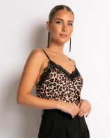 Μπλούζα τιράντα με δαντέλα λεοπάρ μαύρη