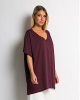 Μπλούζα oversized με "V" δαμασκηνί Μπλούζα oversized με "V" δαμασκηνί
