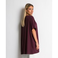 Μπλούζα oversized με "V" δαμασκηνί
