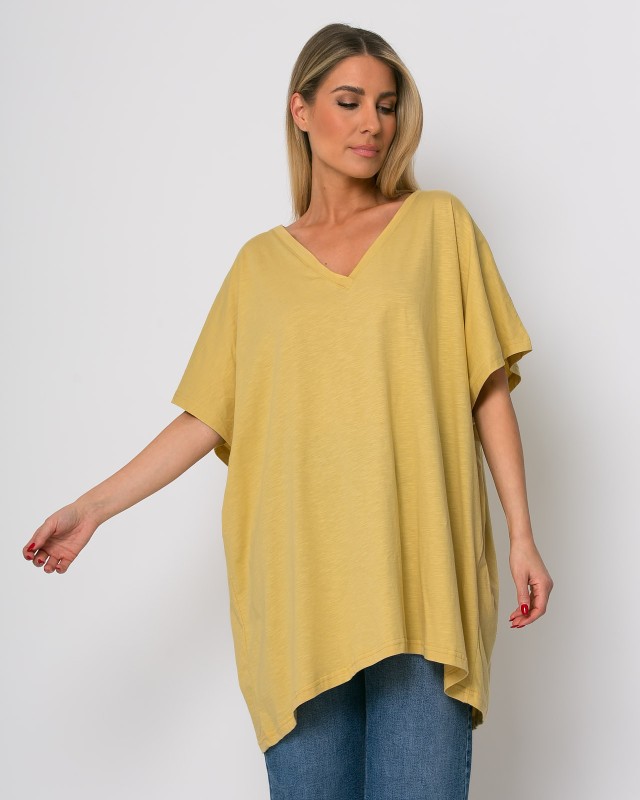 Μπλούζα oversized με "V" κίτρινο