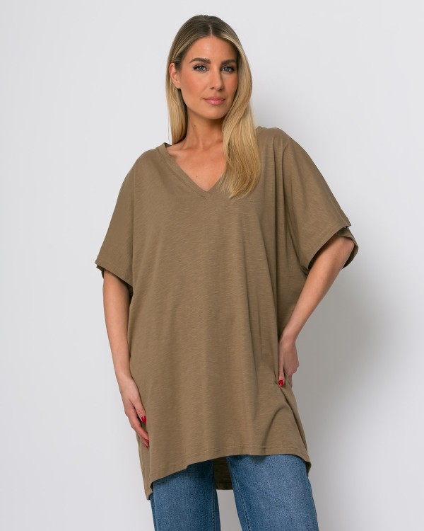Μπλούζα oversized με "V" chocola