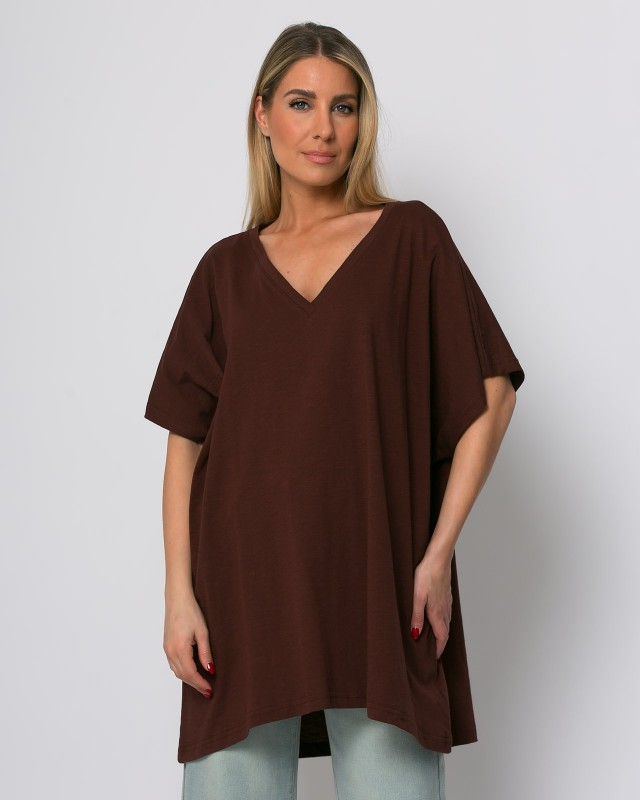 Μπλούζα oversized με "V" chocola