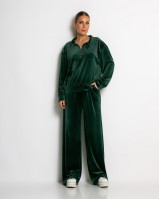 Σετ μπλούζα με φερμουάρ και παντελόνα βελουτέ κυπαρισσί