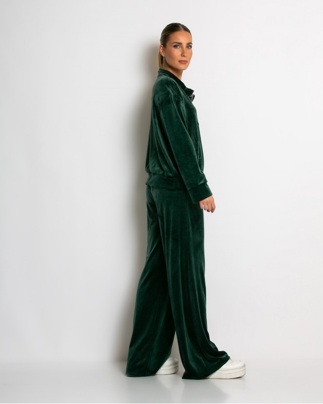Σετ μπλούζα με φερμουάρ και παντελόνα βελουτέ κυπαρισσί