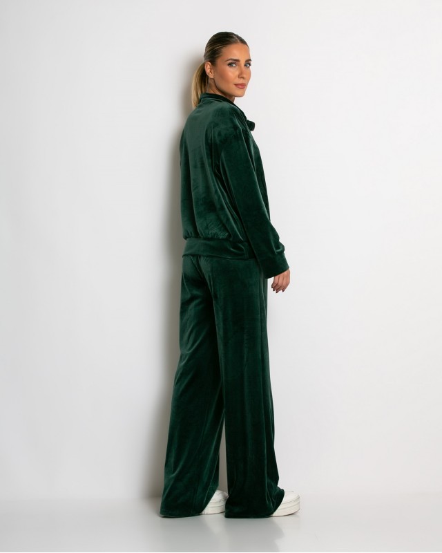 Σετ μπλούζα με φερμουάρ και παντελόνα βελουτέ κυπαρισσί
