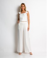 Σετ crop top με βολάν και παντελόνα εκρού Σετ crop top με βολάν και παντελόνα εκρού