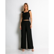 Σετ crop top με βολάν και παντελόνα μαύρο
