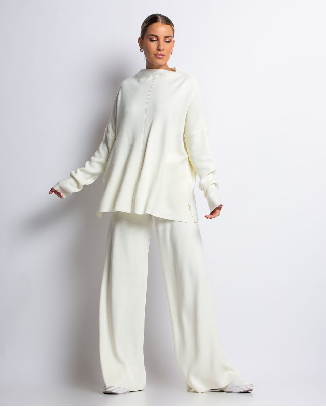 Σετ πλεκτό με κλειστή λαιμόκοψη εκρού