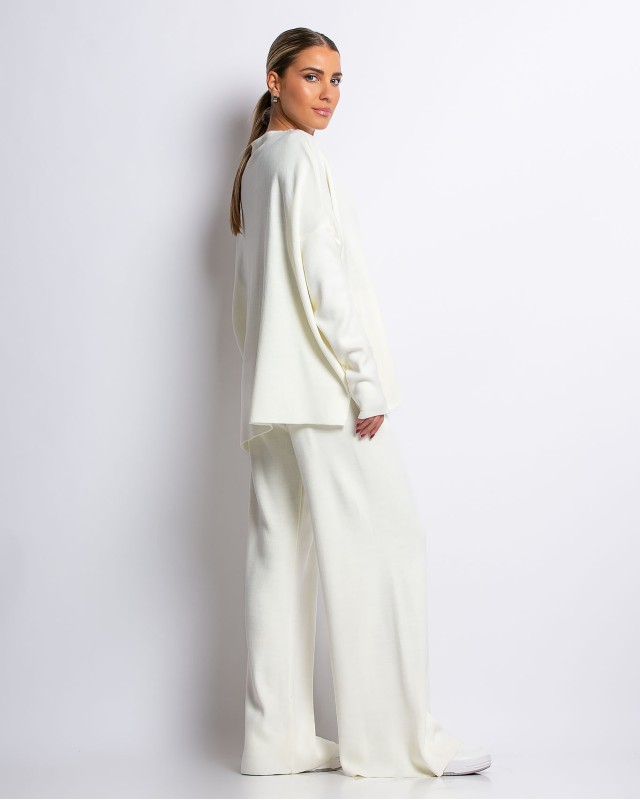 Σετ πλεκτό με κλειστή λαιμόκοψη εκρού