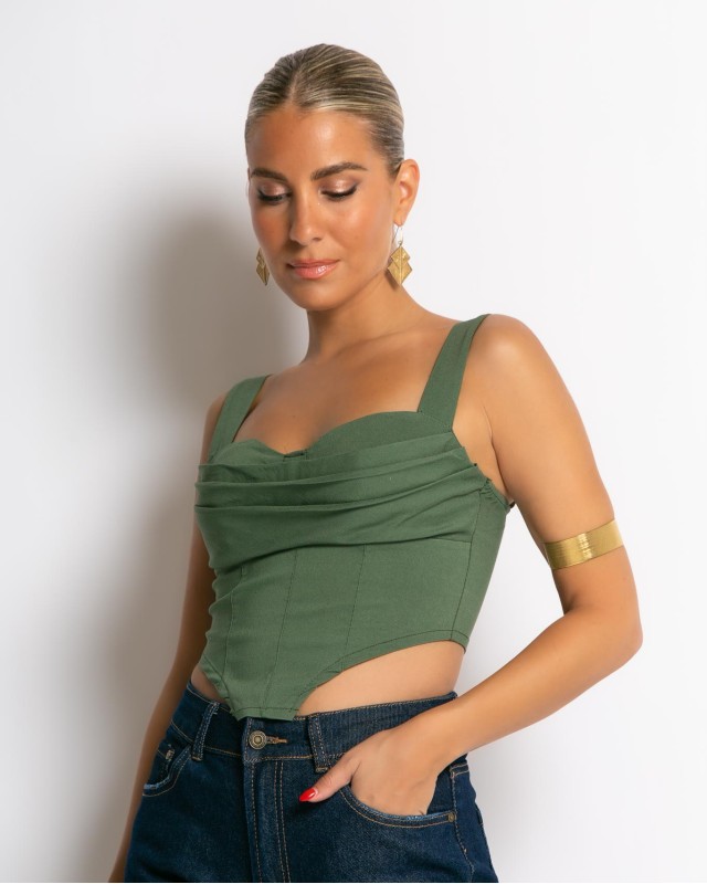 Crop top με cups χακί Crop top με cups χακί