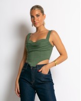 Crop top με cups χακί Crop top με cups χακί