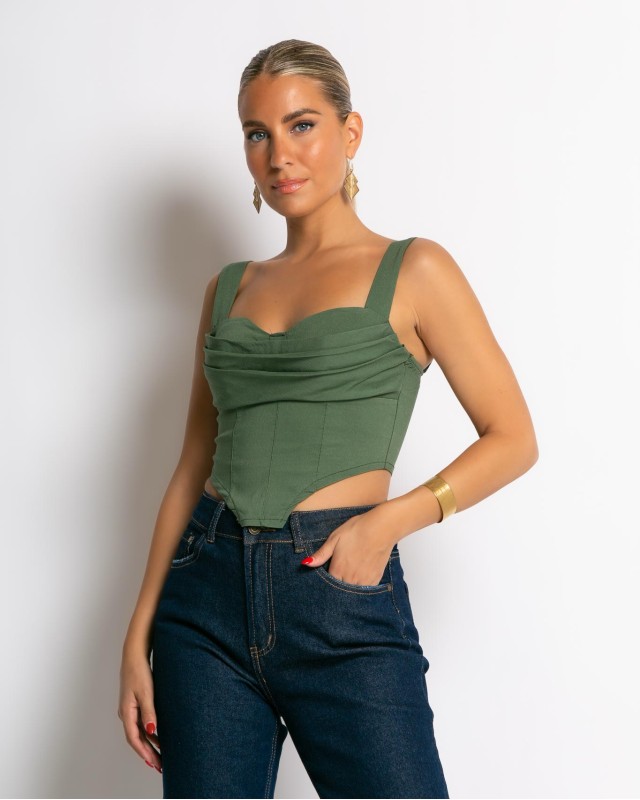 Crop top με cups χακί Crop top με cups χακί