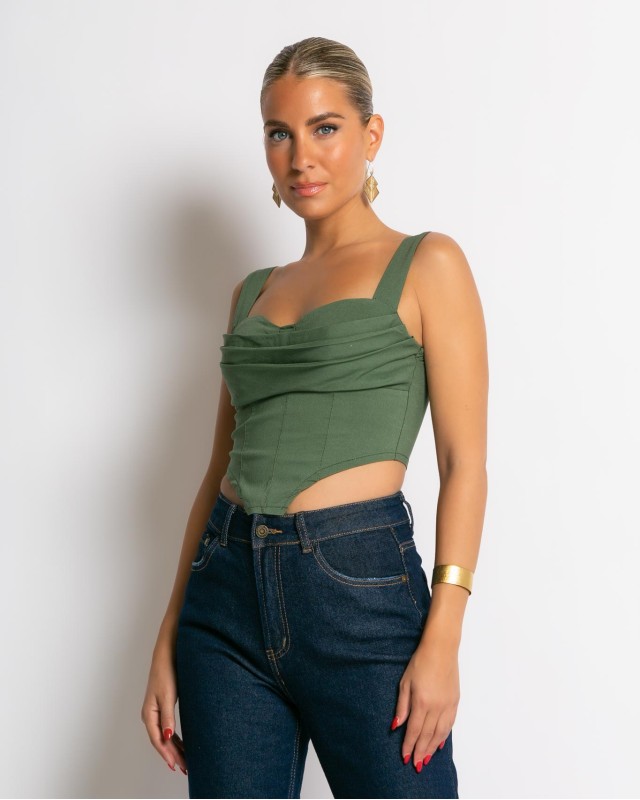 Crop top με cups χακί Crop top με cups χακί