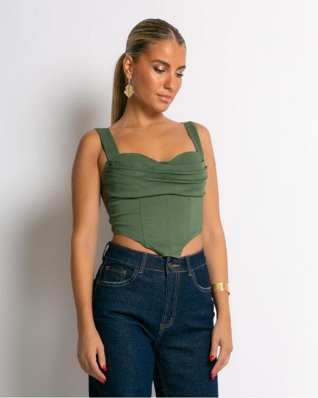 Crop top με cups χακί Crop top με cups χακί