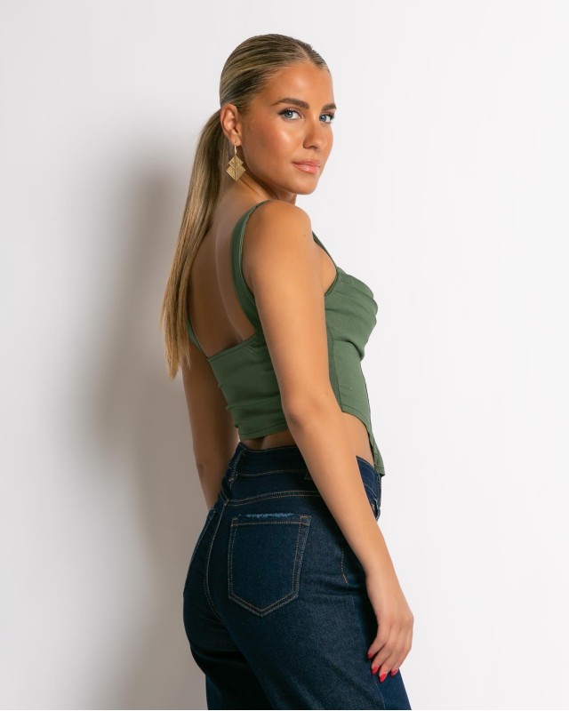 Crop top με cups χακί Crop top με cups χακί