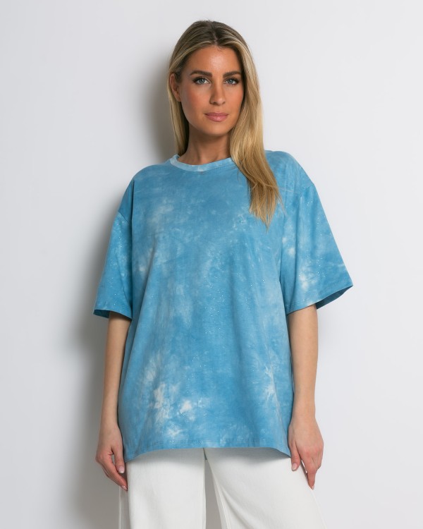 Oversized Tie-Dye T-shirt με διακριτική λάμψη πετρολ