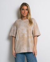 Oversized Tie-Dye T-shirt με διακριτική λάμψη μπεζ