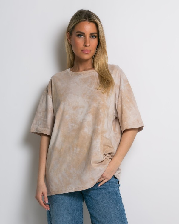 Oversized Tie-Dye T-shirt με διακριτική λάμψη πετρολ