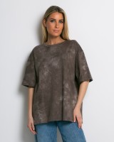 Oversized Tie-Dye T-shirt με διακριτική λάμψη καφέ