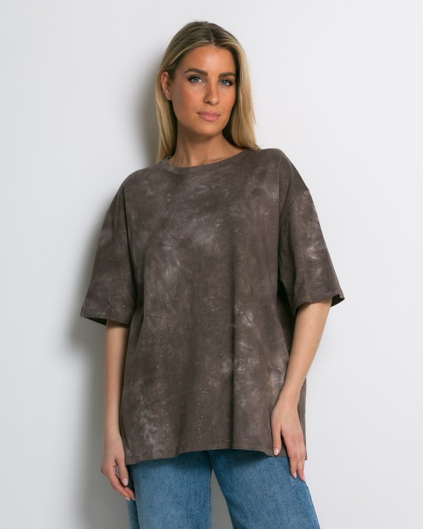 Oversized Tie-Dye T-shirt με διακριτική λάμψη πετρολ