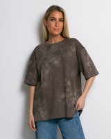 Oversized Tie-Dye T-shirt με διακριτική λάμψη καφέ