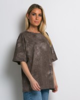 Oversized Tie-Dye T-shirt με διακριτική λάμψη καφέ