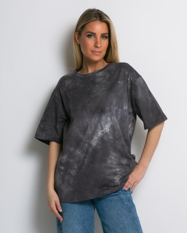 Oversized Tie-Dye T-shirt με διακριτική λάμψη πετρολ