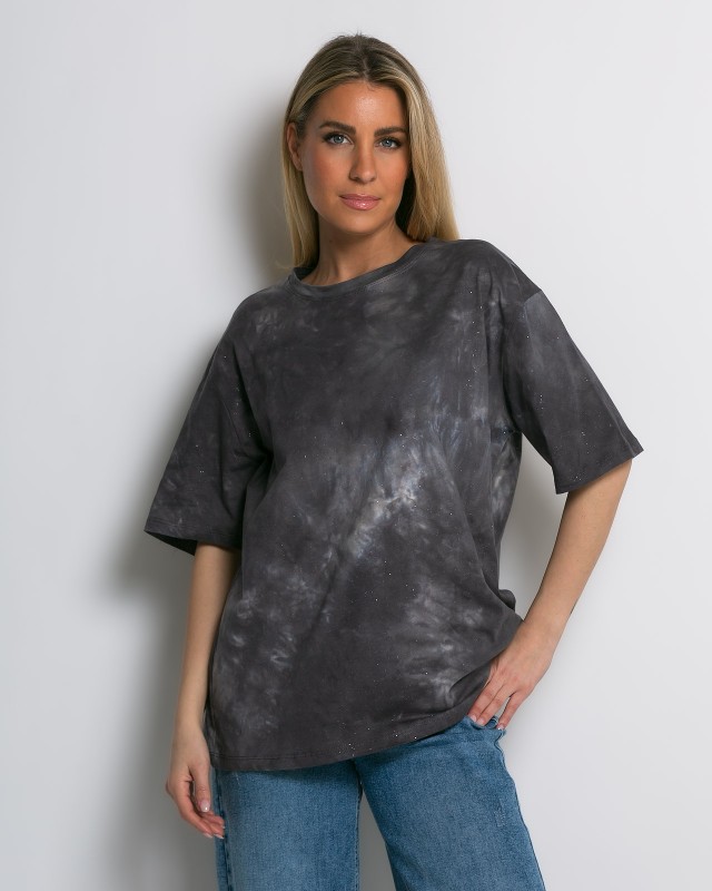 Oversized Tie-Dye T-shirt με διακριτική λάμψη ανθρακί