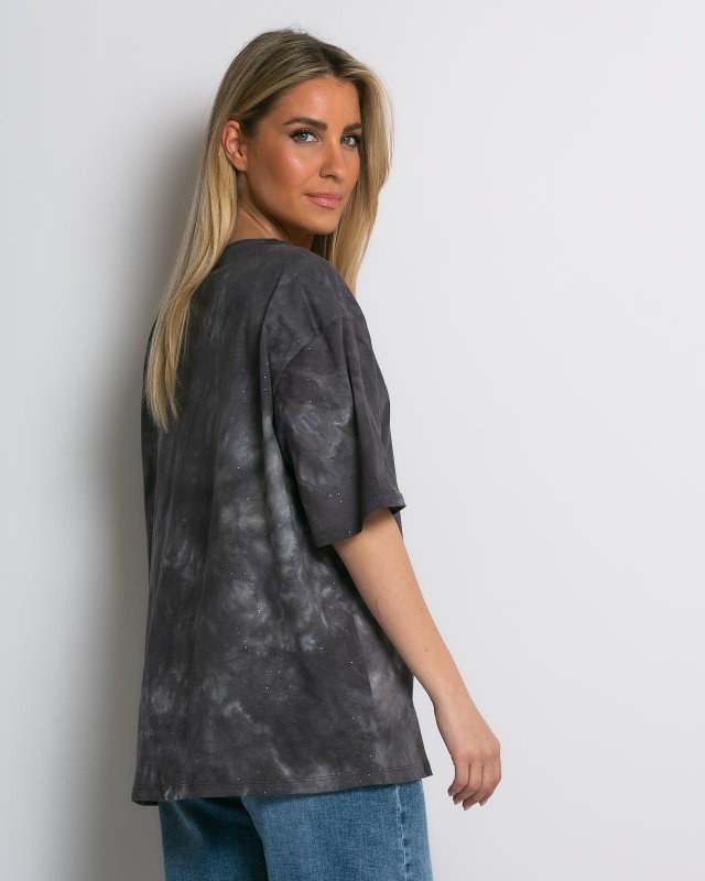 Oversized Tie-Dye T-shirt με διακριτική λάμψη ανθρακί